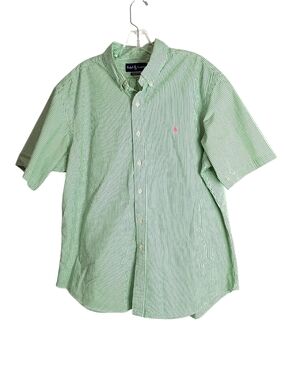 Ralph Lauren Green Striped Short-Sleeve Cotton Shirt